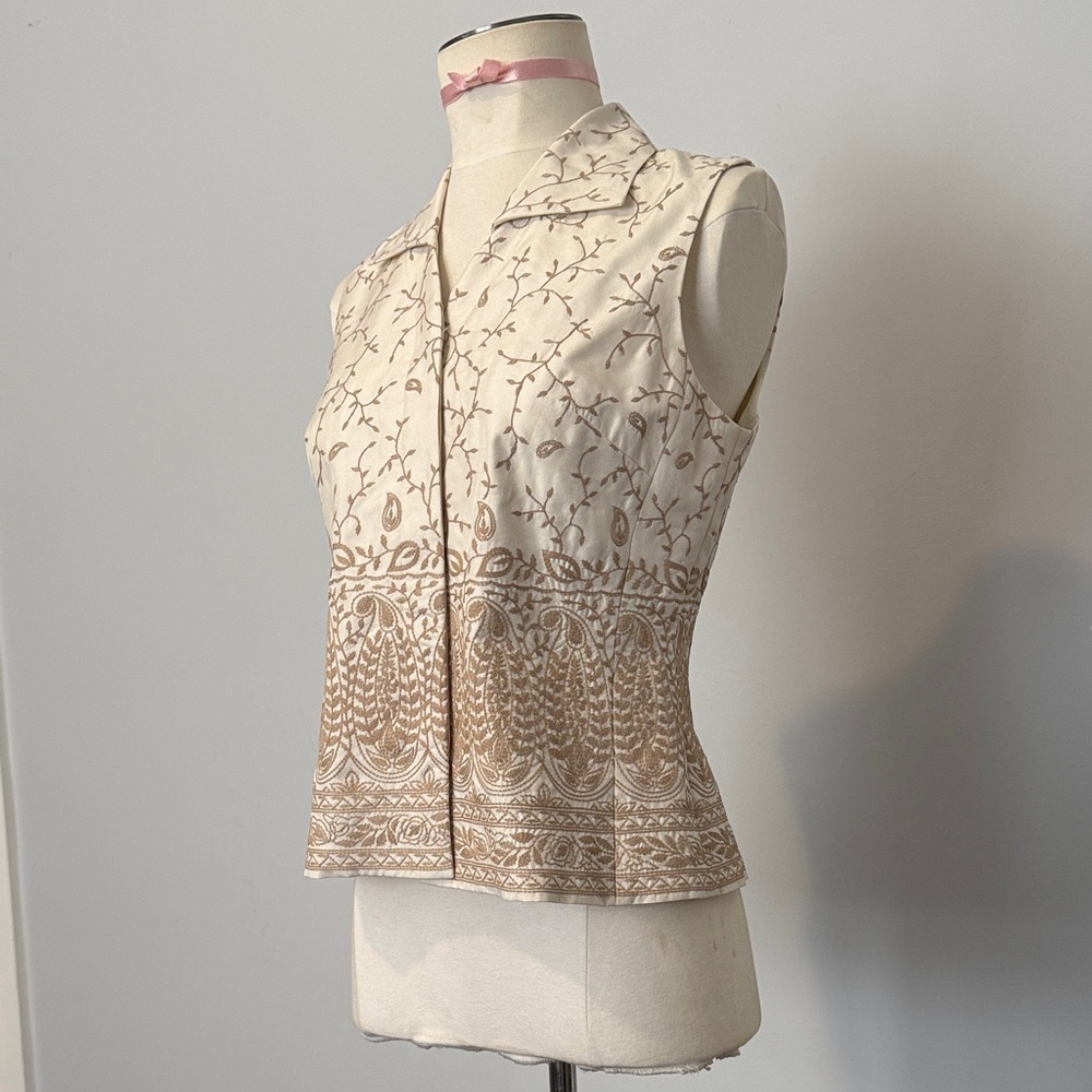 Talbots Cream and Tan Patterned Blouse